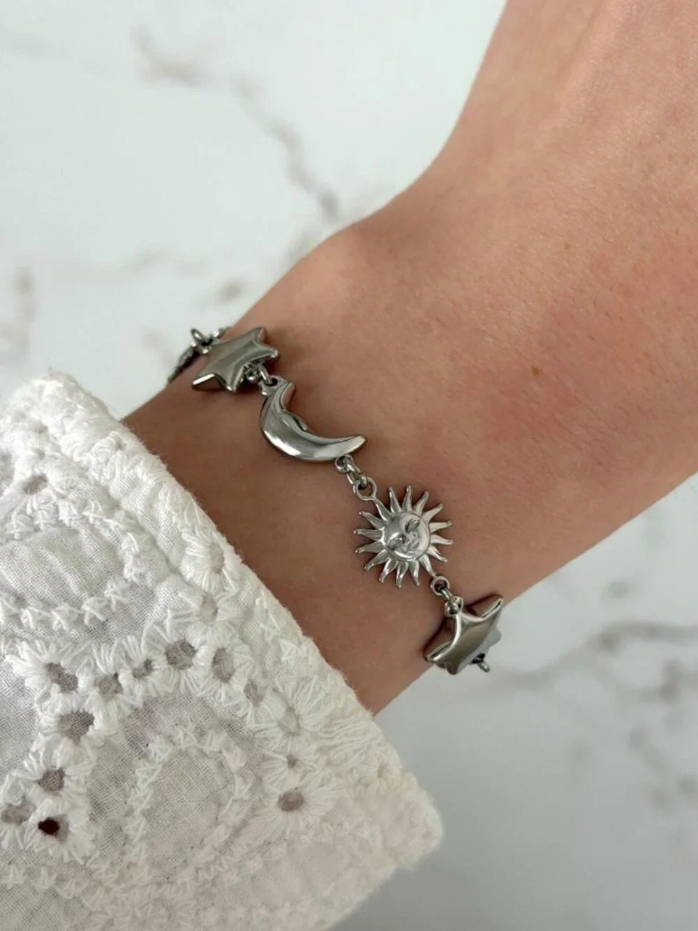 Sku0631 Silver bracelet, moon sun, star stainless steel Stainless steel+gift bag